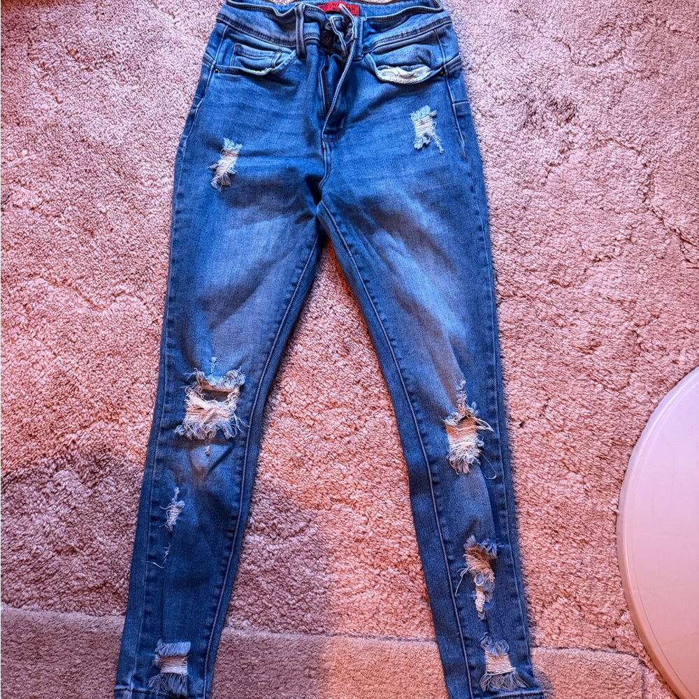 Wax Jean Women's Distressed Skinny Jeans - Blue